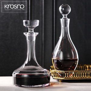 Krosno波兰进口轻奢手工玻璃醒酒器红酒带盖子酒樽摆件装饰洋酒瓶