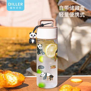 迪乐贝尔卡通可爱趣野熊猫tritan塑料杯男女学生手提便携运动水杯