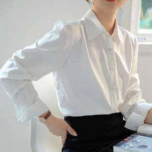 职业正装白色长袖衬衫女春秋公务员教师教资大学生面试套装工作服