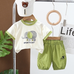 婴儿衣服夏季薄款卡通休闲短袖短裤分体套装1一3周岁男女宝宝夏装