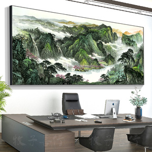 聚宝盆山水画办公室挂画背有靠山图办公室字画挂墙画客厅风景背景