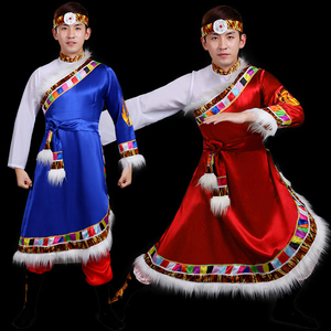 藏族服装男少数民族成人藏服藏袍元旦蓝色舞蹈舞台表演水袖演出服