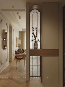 复古法式铁艺拱形假窗户入户美式玻璃隔断屏风装饰客厅定制奶油风
