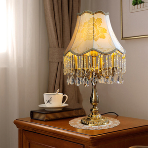 床头柜新款美式卧室床头台灯家用纯铜客厅欧式高级感主卧水晶台灯