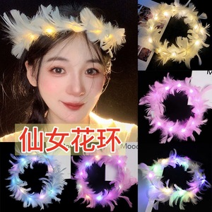 爆款发光仙女花环头饰儿童玩具地推兔耳朵六一演唱会发箍摆摊货源