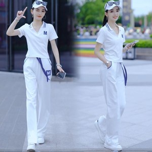特步2024夏季新款纯棉女士运动服套装休闲时尚时髦女装短袖两件套