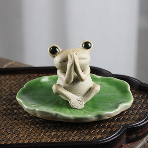 景德镇手工陶瓷青蛙茶宠可爱呆萌创意茶宠摆件禅意佛系三不小青蛙