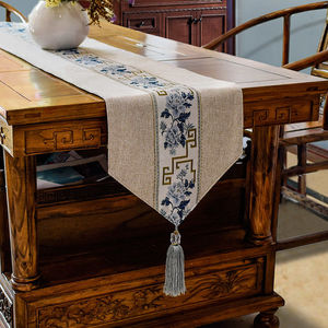 新布艺长条新中E现式简约桌旗布古代典中国风禅意茶席麻布餐桌。