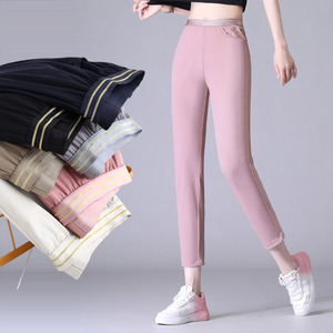八分裤女夏季新款薄款小个子速干纸皮裤高腰弹力松紧腰小脚裤垂感