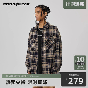 【孙艺洲同款】Rocawear格纹做旧毛边衬衫贴布绣下摆破坏高街外套