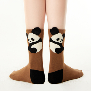 上森熊猫棕色袜子可爱春秋款棉袜女中筒袜潮袜子堆堆袜长袜男卡通