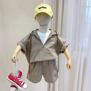 韩版男童套装夏装痞帅男小童装儿童洋气假两件上衣宝宝两件套潮酷