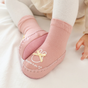 春秋新款皮底宝宝鞋袜儿童卡通防滑学步地板袜精梳棉0-1-2岁