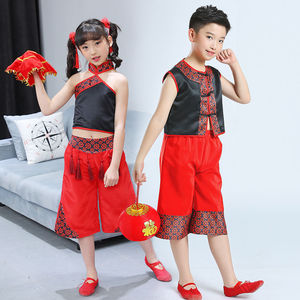 儿童秧歌服演出服喜庆开门红民族舞蹈服装东北二人转新品腰鼓女童