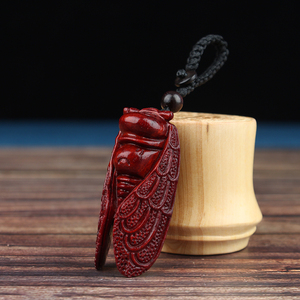 印度小叶紫檀手工雕刻一鸣惊人吊坠知了夏蝉文玩挂件木质钥匙扣饰