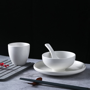 磨砂摆台四件套酒店餐厅logo定制批发陶瓷餐具纯白色碗碟盘子中式