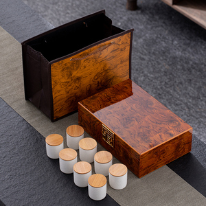 高档中式木盒茶叶包装盒小罐茶陶瓷茶叶罐绿茶红茶白茶碎银子礼盒