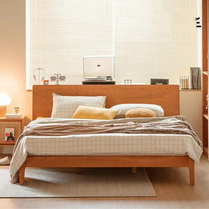 北欧实木床小户型主卧室家用樱桃木白橡木简约日式风1.8米双人床