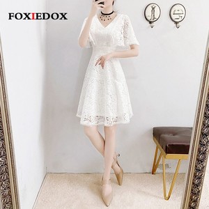 FOXIEDOX白色蕾丝连衣裙2022夏新款高端法式a字裙子名媛轻奢女装
