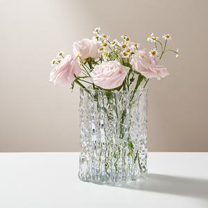 网红冰川花瓶摆件客厅水养插花鲜花玻璃透明大口径轻奢高级感花器