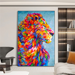 纯手绘狮子油画非洲雄狮刀画客厅装饰画玄关走廊挂画立体美式壁画