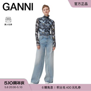 GANNI女装 Jozey淡蓝色做旧设计宽松直筒裤长裤牛仔裤 J1197565