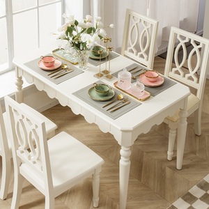 法式奶油风全实木餐桌椅组合纯原木长桌子白色吃饭桌美式餐厅家具