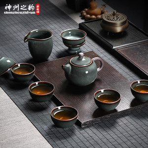龙泉青瓷功夫茶具套装铁胎冰裂陶瓷手工盖碗茶杯茶壶整套泡茶家用
