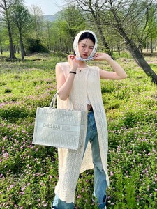 韩版甜美蕾丝镂空针织背心连衣裙女氛围感叠穿开叉薄款外搭罩衫夏