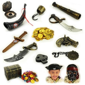 万圣节男孩玩具加勒比海盗装备套装船长钩子儿童眼罩金币宝藏财宝
