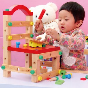 3-4-5-7岁儿童鲁班椅拆装工具椅螺母组合榉木拼装组装 益智力玩具
