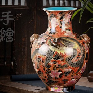 景德镇陶瓷花瓶仿古掐丝珐琅彩手绘将军罐摆件客厅新中式台面摆件