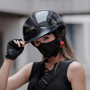 碳纤维复古半盔男摩托车头盔3c认证哈雷机车瓢盔夏季电动车安全帽