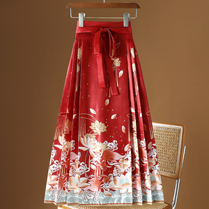 新中式改良汉服红色半身长裙女2024春秋冬款新款可上班穿的马面裙
