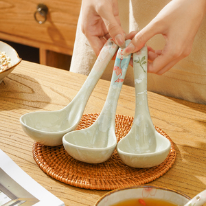 中国风陶瓷大勺子家用大号汤匙釉下彩盛汤喝汤勺调羹创意吃拉面勺