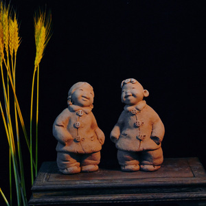 手工创意泥人 陶艺人物 陶土娃娃泥塑 书房客厅传统摆件雕塑怀旧