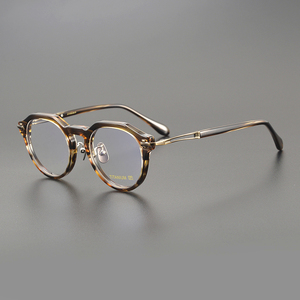 复古手工纯钛板材近视眼镜架玳瑁眼镜框日本赛璐璐黑圆框设计师款
