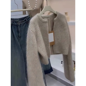 灰色奶fufu的马海毛毛衣外套女装2024秋冬新款高级感短款针织开衫