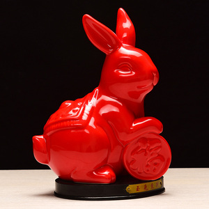 红色陶瓷兔子摆件大号十二生肖可爱兔招财风水瓷器玉兔摆设工艺品