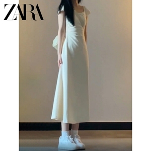 正品ZARA夏季2024新款女收腰鱼尾包臀连衣裙子长裙修身高级感白色