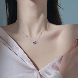 新款冰蓝蝴蝶 项链纯银轻奢女 高级小众设计感气质锁骨链流行饰品