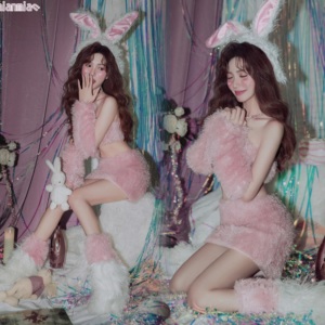 影楼新款兔女郎cos服装少女写真时尚毛绒氛围感可爱艺术照摄影服