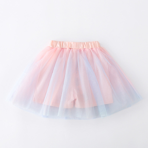 女童洋气裙假两件网纱彩虹半身裙韩版时髦儿童夏季短裙纱裙