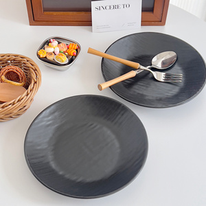 【清仓-9.9两个陶瓷盘】黑色哑光陶瓷深盘汤盘沙拉盘好看的盘子