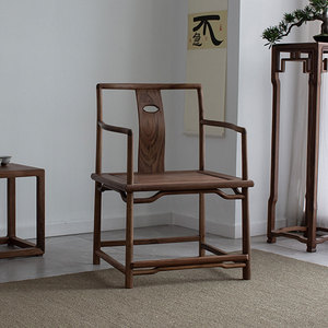 新中式实木北美黑胡桃木海棠椅子简约家用圈椅禅椅实木餐椅官帽椅