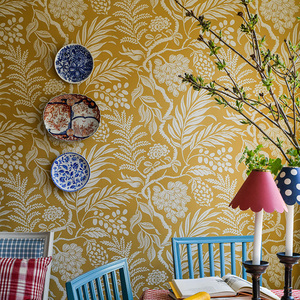 瑞典进口效果墙纸壁纸Cornucopia植物藤蔓北欧复古墙布客餐厅背景