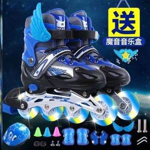 单轮溜滑新童速款光鞋排闪酷冰女缩冰伸童鞋生大中大炫装轮备旱。