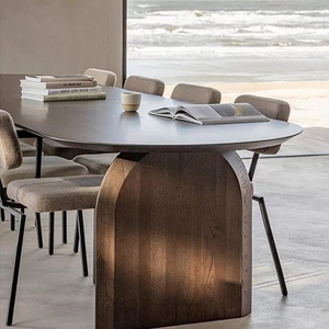 设计师简约实木椭圆餐桌现代家用长方形饭桌轻奢长条桌创意会议桌