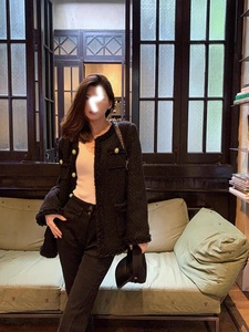 李萧洒2023秋冬新款大码女装显瘦复古气质洋气小香风黑色夹棉外套