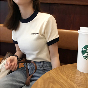 短袖t恤女春夏季2023年新款设计感小众纯棉短款上衣配高腰裤ins潮